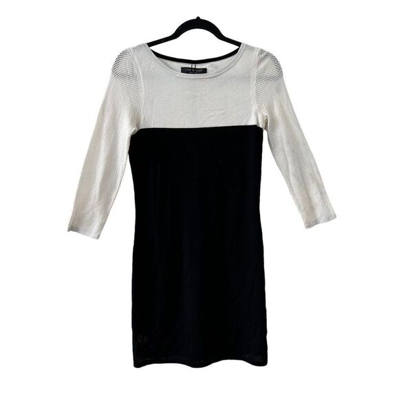 Rag & Bone Women's Mesh Long Sleeve Bodycon Mini Dress Black & White Small - Picture 1 of 8